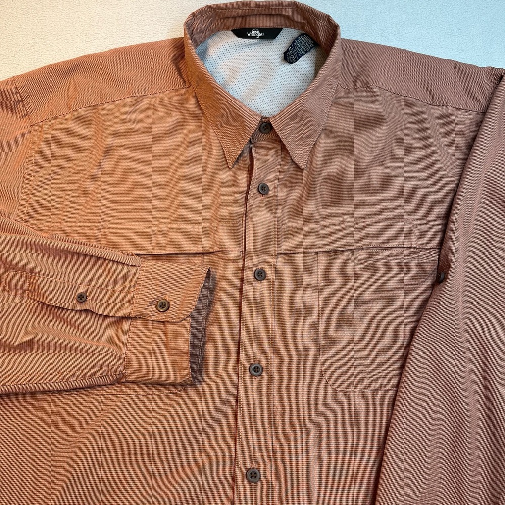 Wrangler Outdoor Shirt Mens 2XL Brown Hiking Fishing Vented Long Sleeve EUC